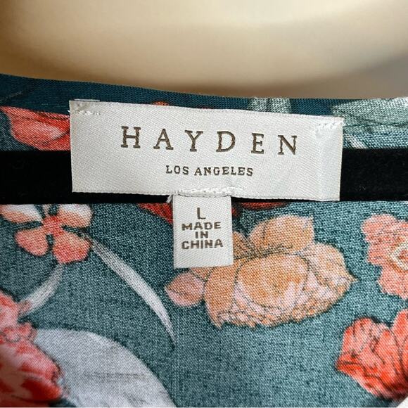 HAYDEN LOS ANGELES Green Boho Oversized Peplum V Neck Floral Top Size Large - Picture 6 of 7